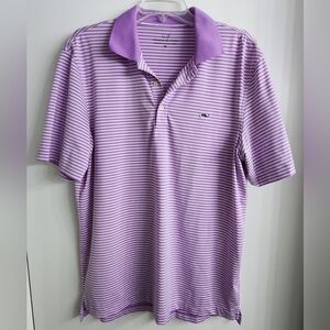 Vineyard Vines Purple White Striped 3 Button Polo Medium Golf Short Sleeve NMC